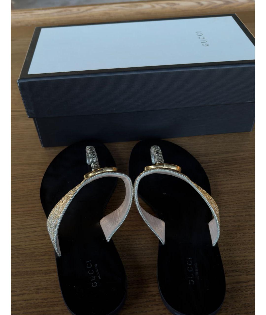 GUCCI Золотые кожаные шлепанцы, фото 3