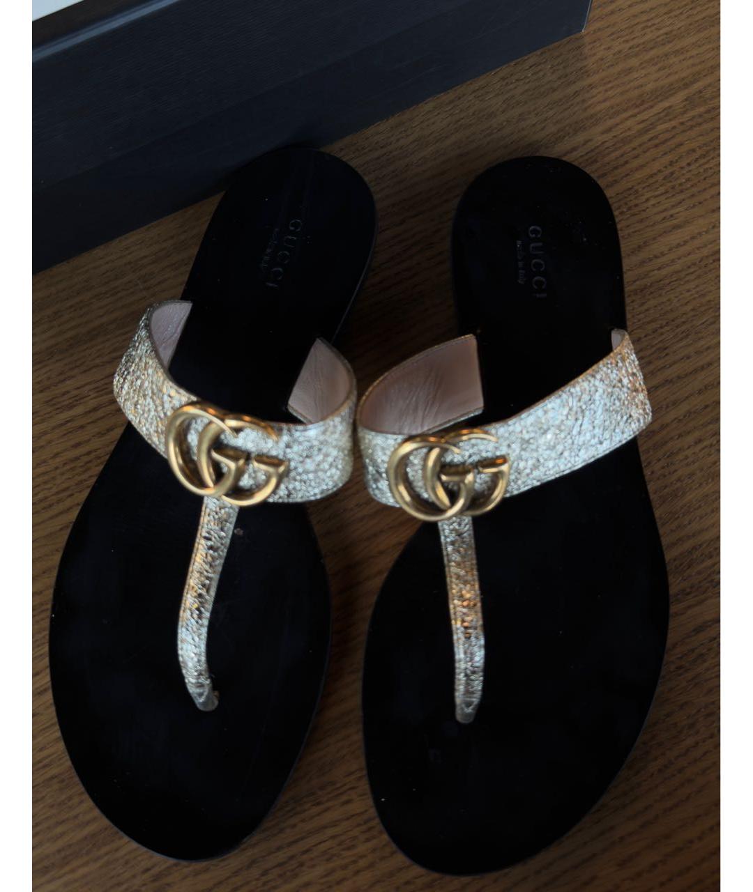 GUCCI Золотые кожаные шлепанцы, фото 2