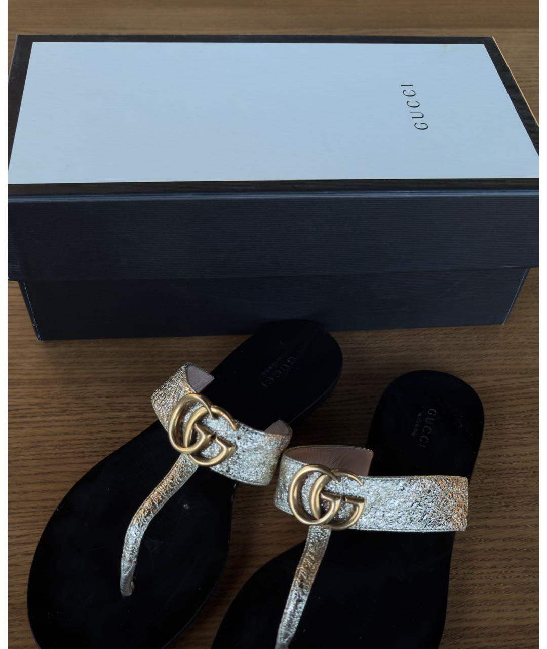 GUCCI Золотые кожаные шлепанцы, фото 4