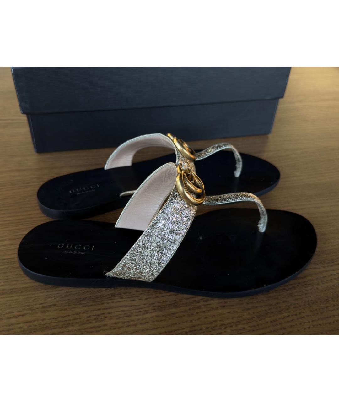 GUCCI Золотые кожаные шлепанцы, фото 6