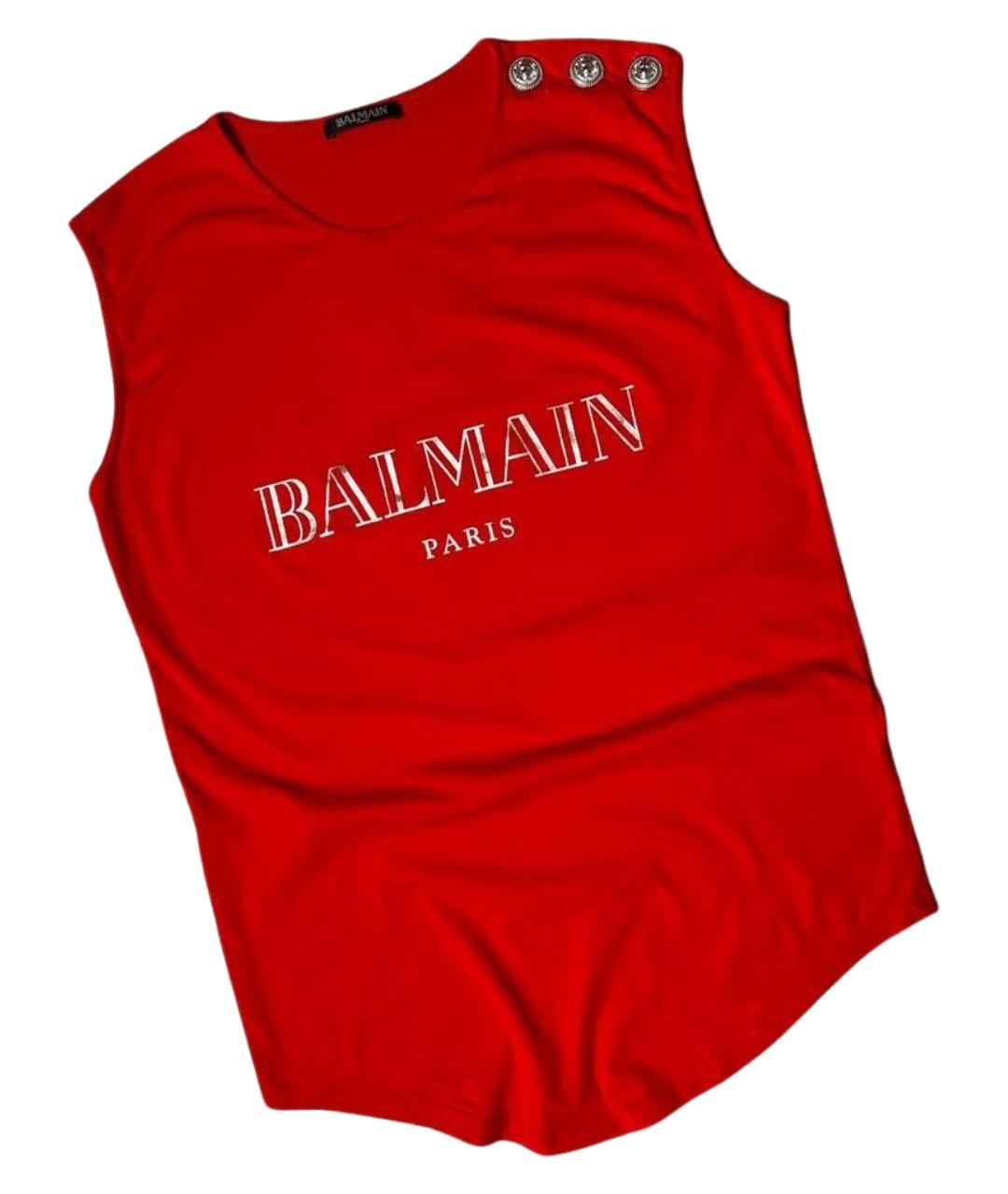 BALMAIN Красная хлопковая майка, фото 1