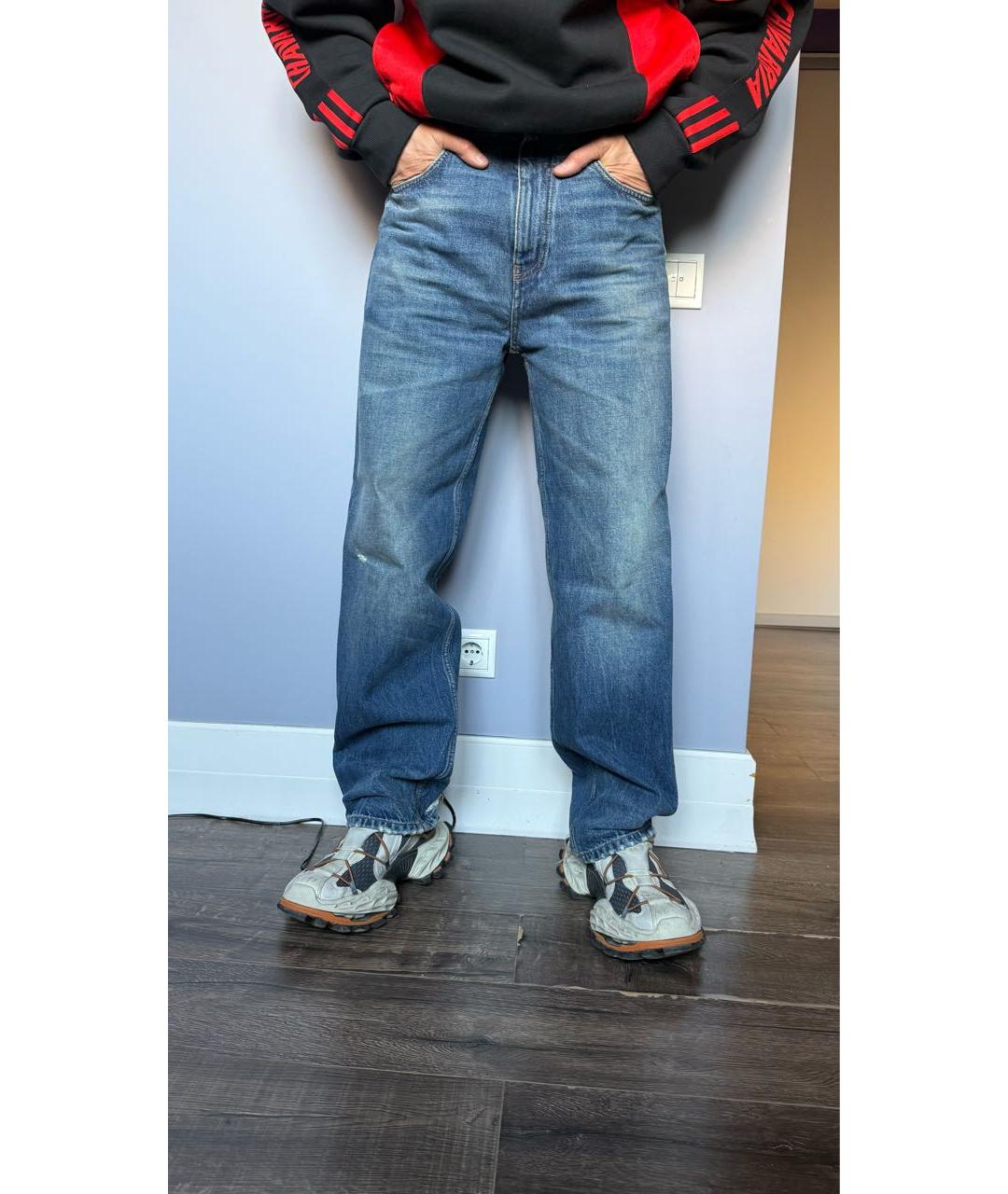 BALENCIAGA Голубые хлопковые прямые джинсы, фото 2