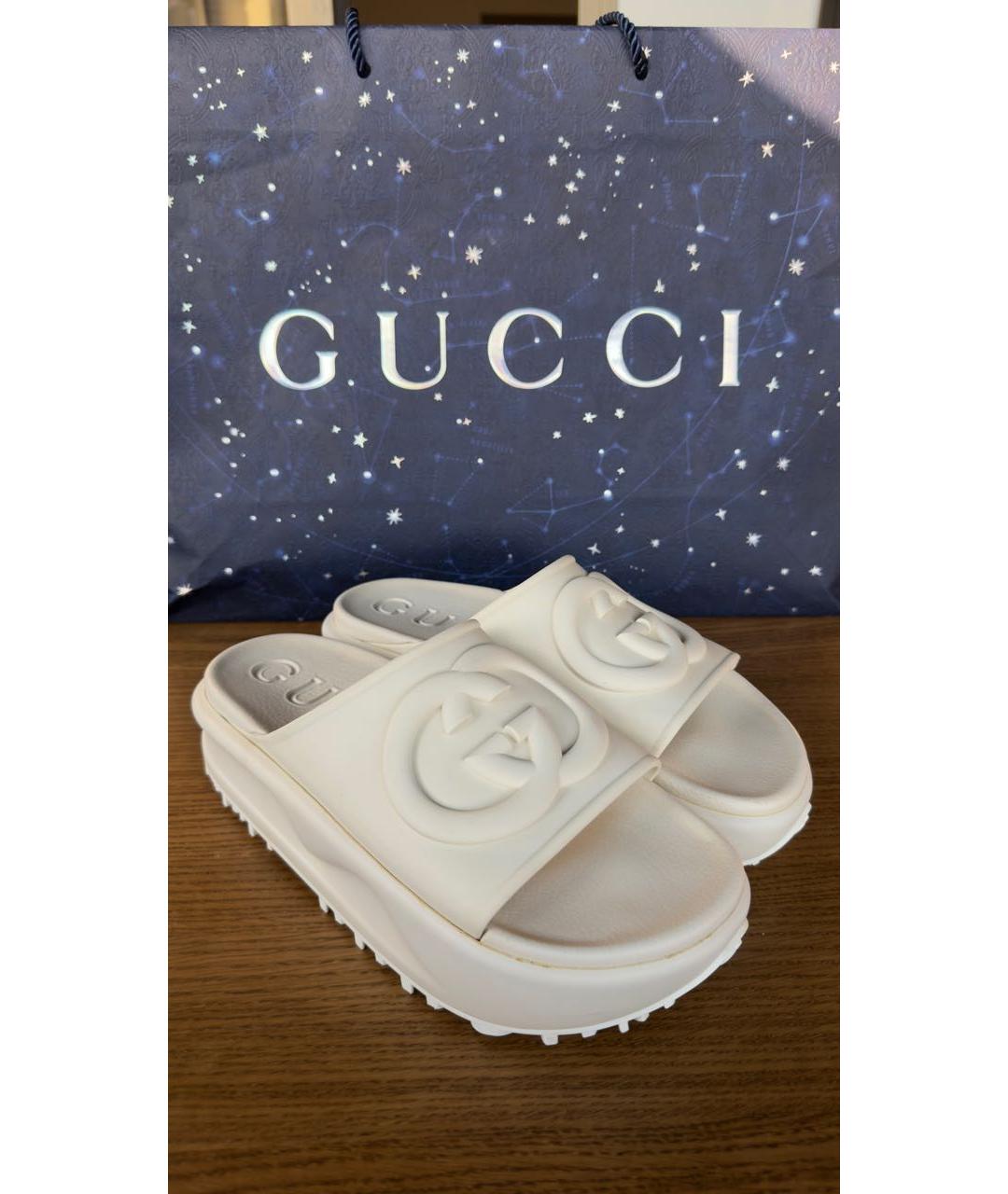 GUCCI Бежевые резиновые шлепанцы, фото 3