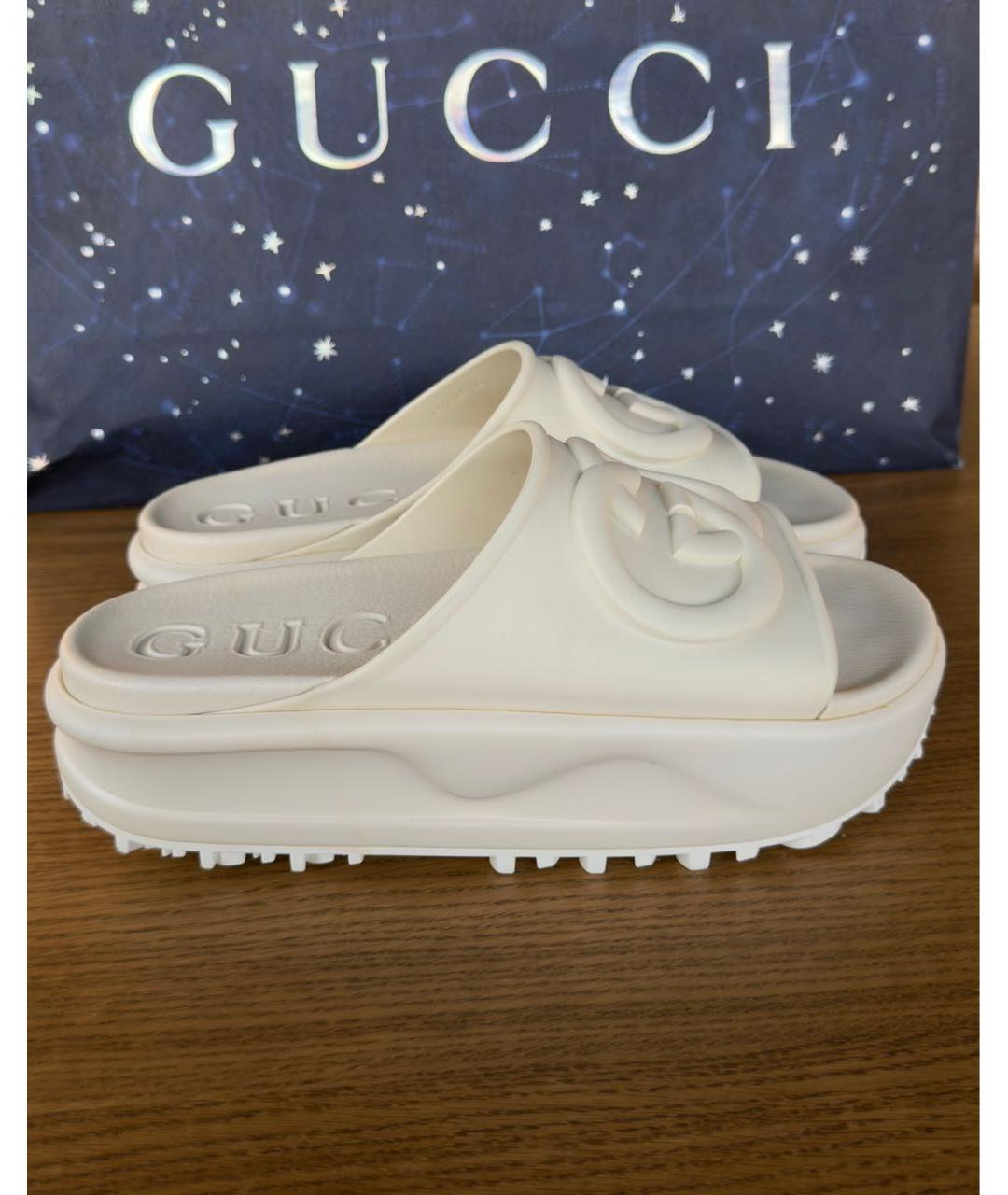 GUCCI Бежевые резиновые шлепанцы, фото 5