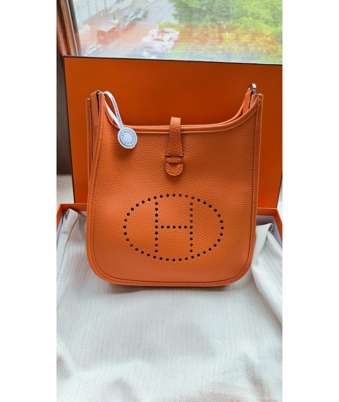 HERMES Оранжевая кожаная сумка через плечо, фото 7