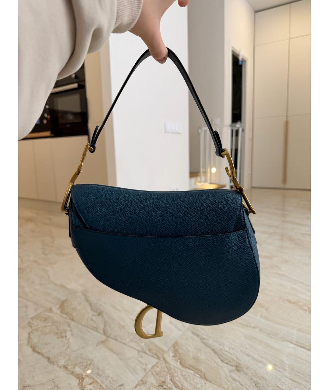 CHRISTIAN DIOR Темно-синяя кожаная сумка с короткими ручками, фото 3
