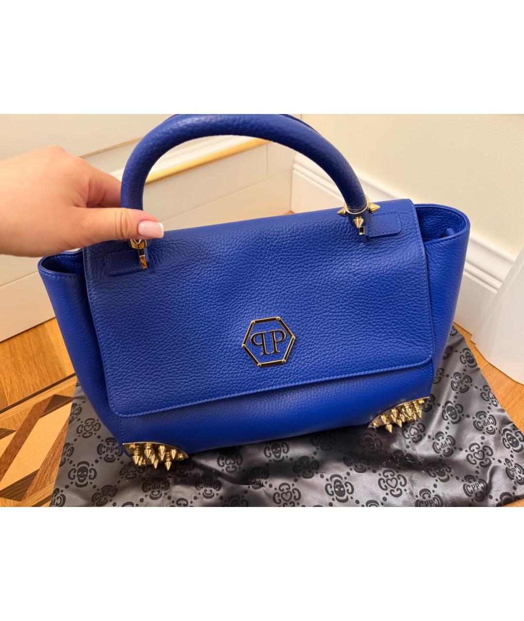 PHILIPP PLEIN Синяя кожаная сумка с короткими ручками, фото 5