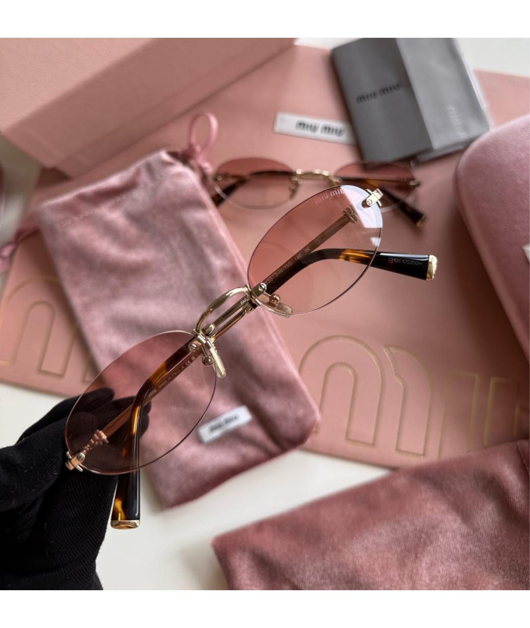 MIU MIU Розовые металлические солнцезащитные очки, фото 4