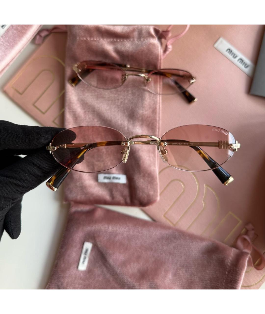 MIU MIU Розовые металлические солнцезащитные очки, фото 2