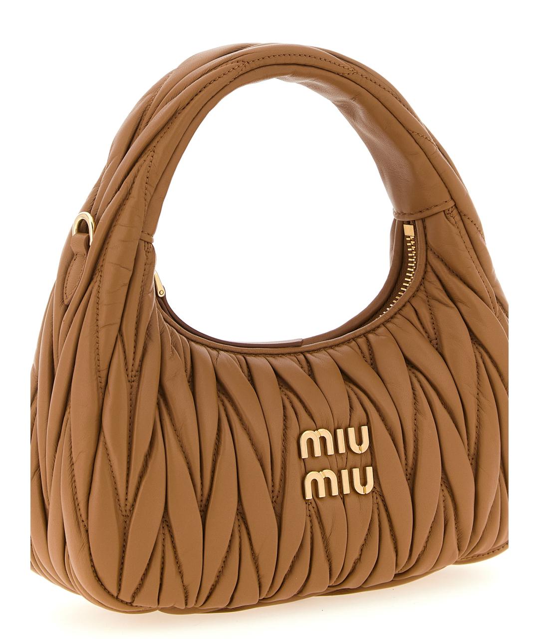 MIU MIU Бежевая кожаная сумка через плечо, фото 3
