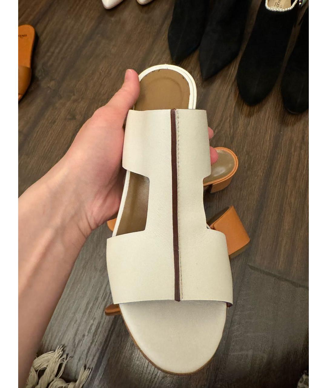 HERMES Белые кожаные сабо, фото 2