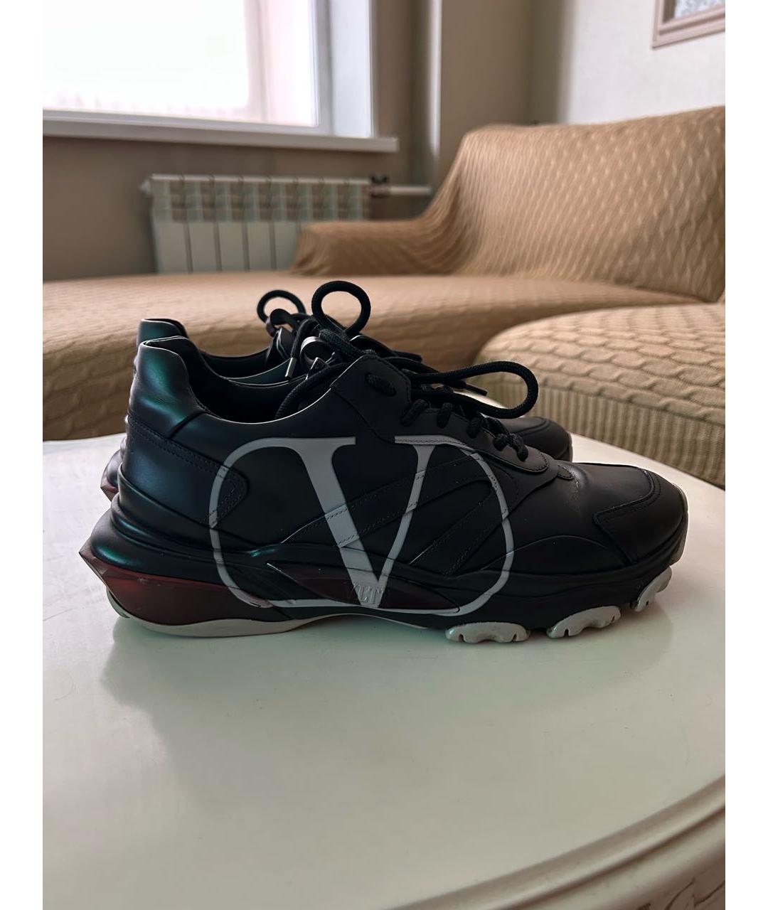 VALENTINO Черные кожаные низкие кроссовки / кеды, фото 5