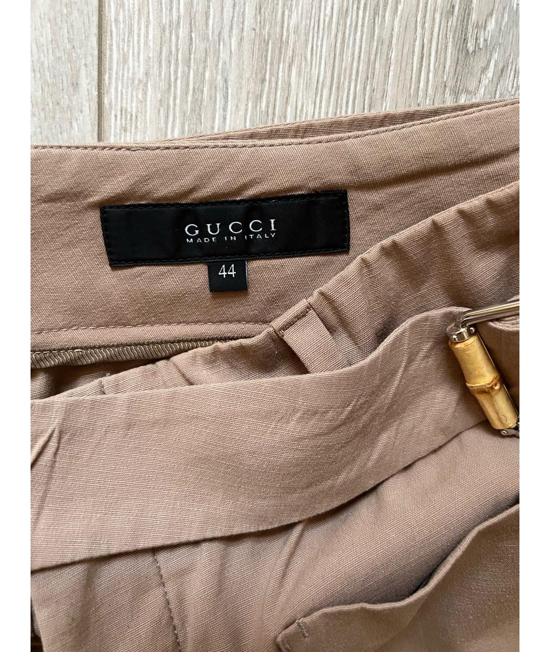GUCCI Бежевые хлопко-эластановые прямые брюки, фото 4