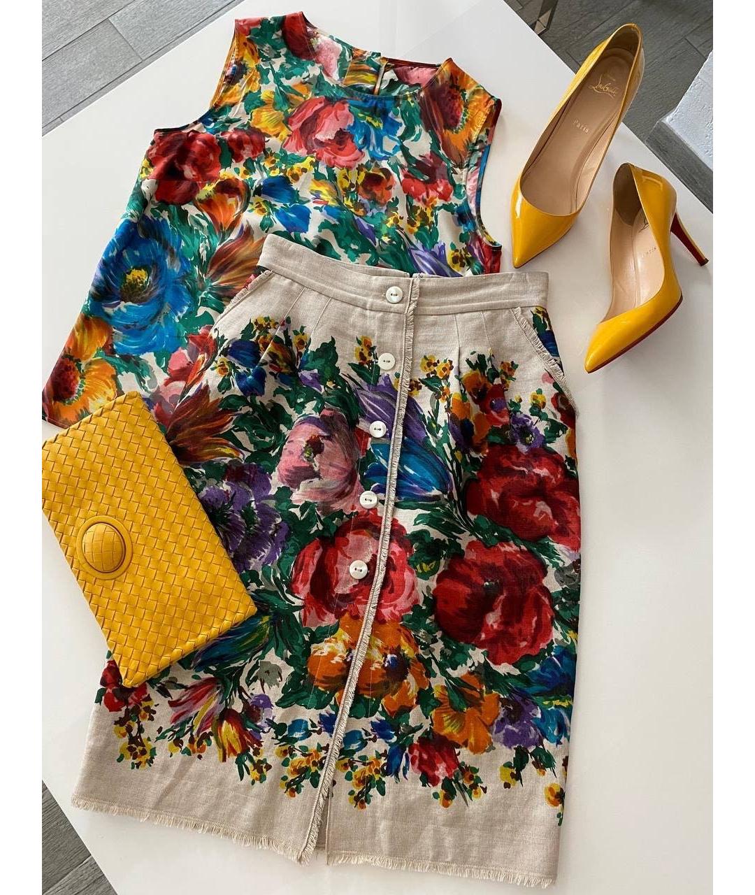 DOLCE&GABBANA Мульти льняная юбка миди, фото 4