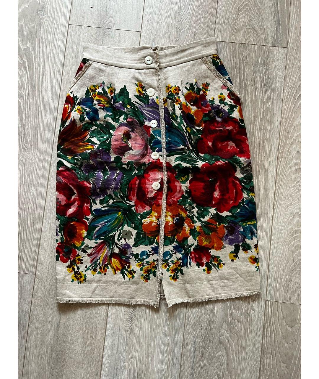 DOLCE&GABBANA Мульти льняная юбка миди, фото 9