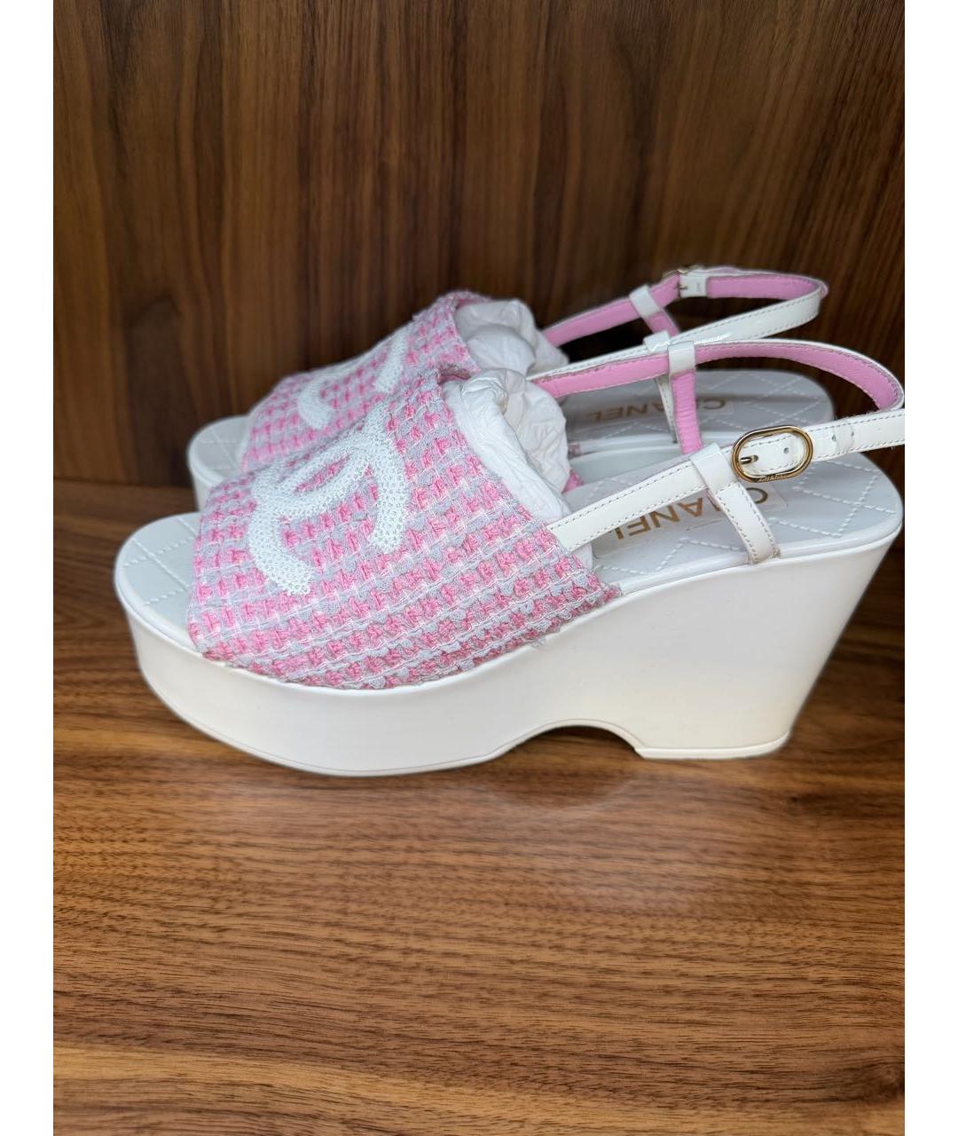 CHANEL Розовые текстильные босоножки, фото 5