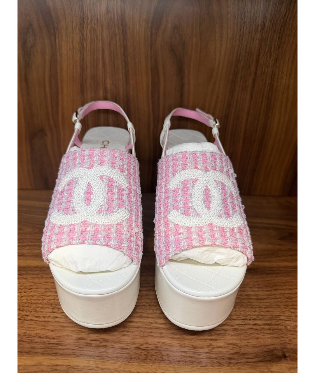 CHANEL Розовые текстильные босоножки, фото 2