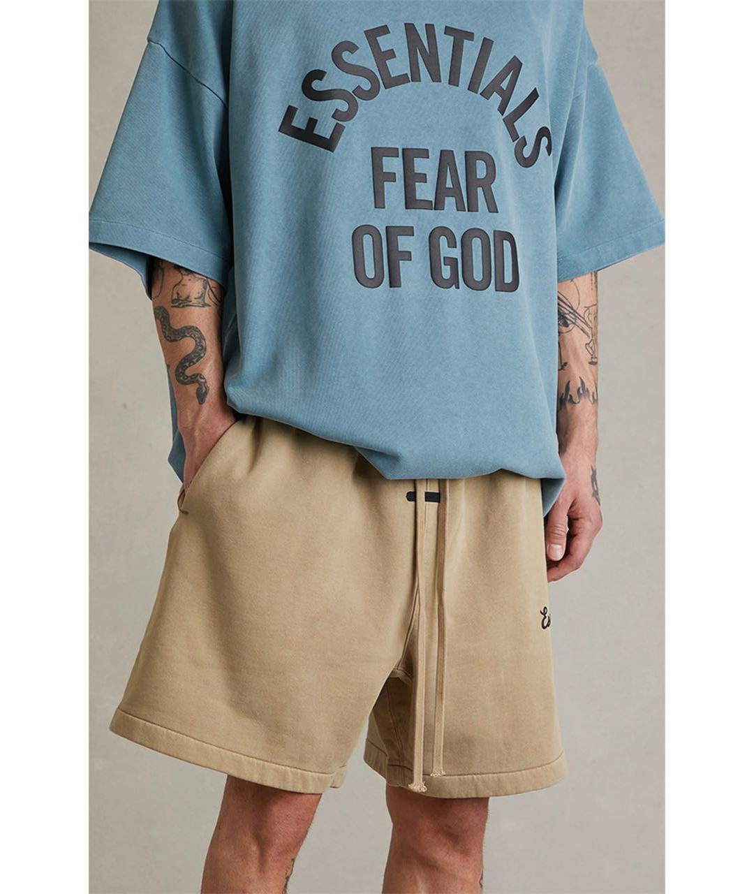 FEAR OF GOD ESSENTIALS Горчичные хлопковые шорты, фото 4