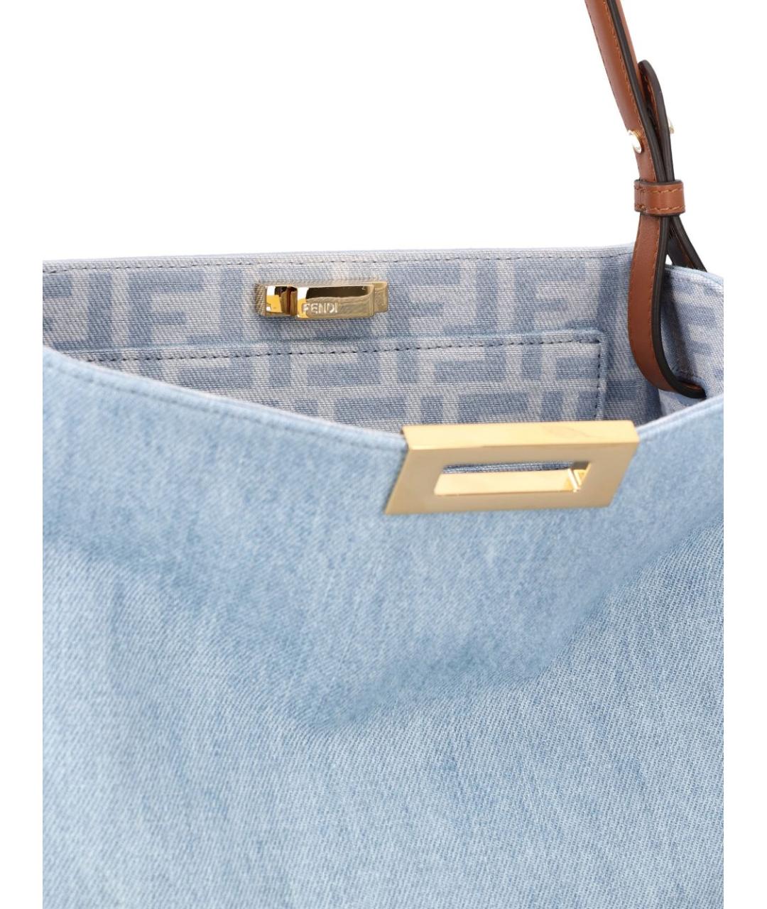 FENDI Голубая тканевая сумка тоут, фото 3