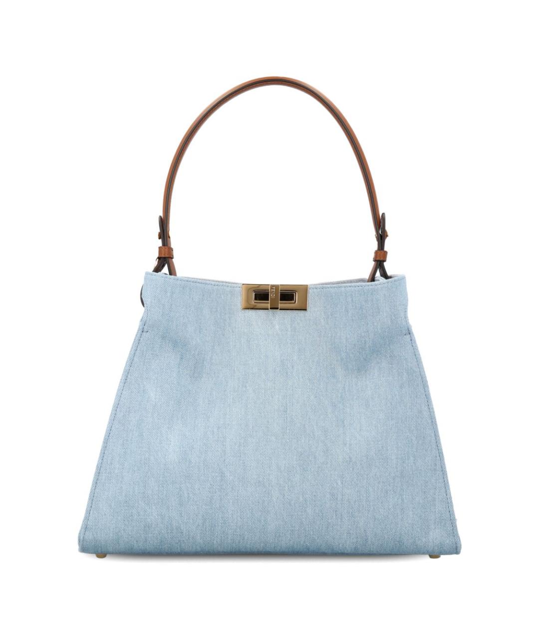 FENDI Голубая тканевая сумка тоут, фото 1
