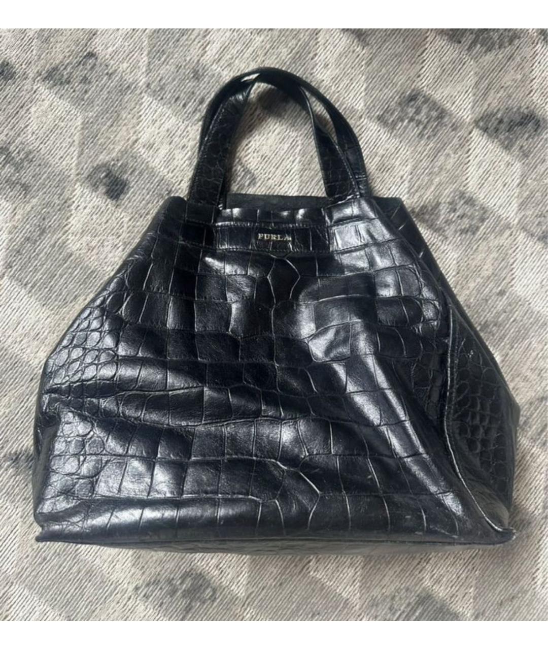 FURLA Черная кожаная сумка тоут, фото 9