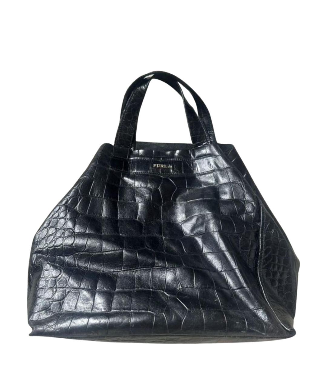FURLA Черная кожаная сумка тоут, фото 1