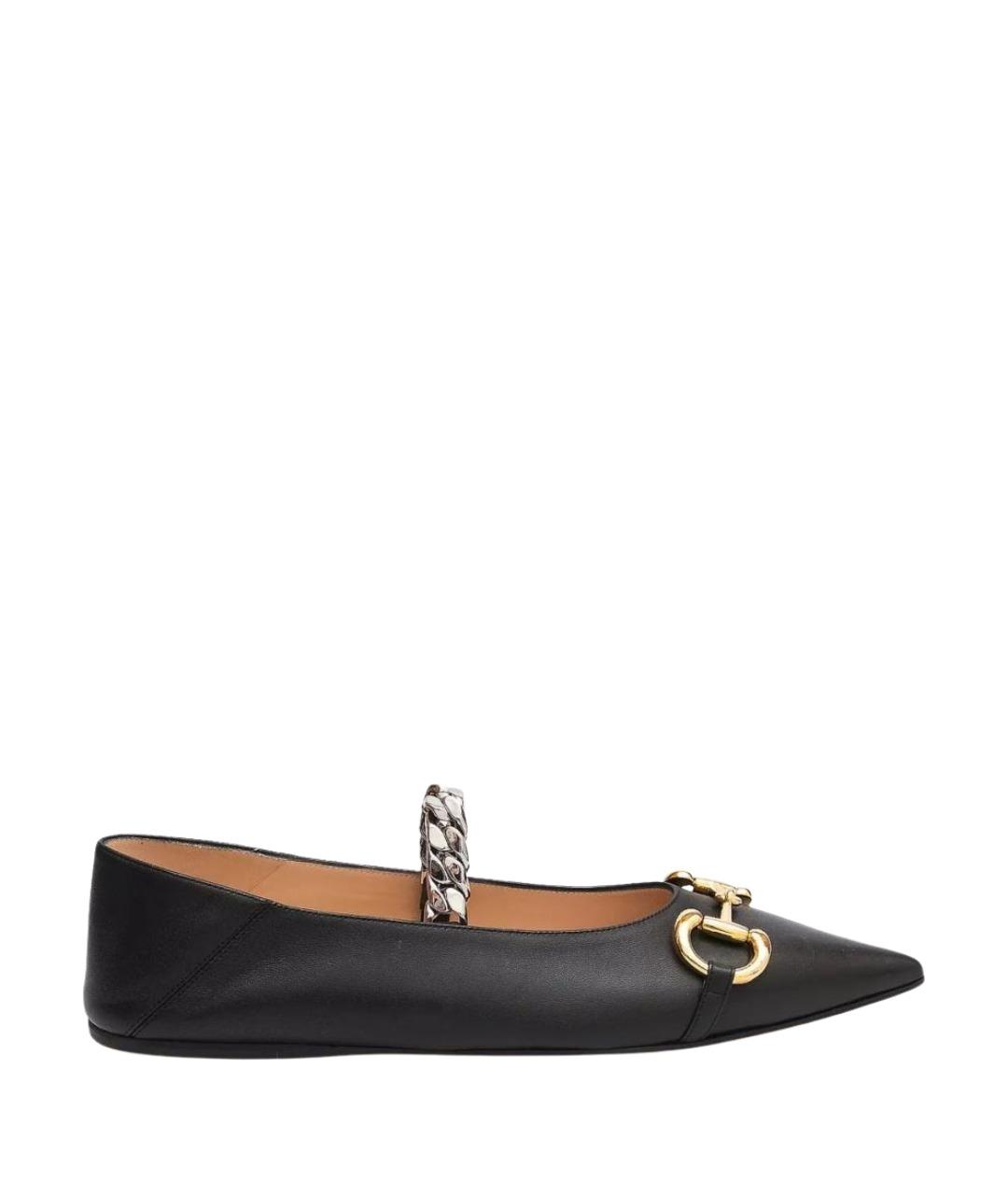 GUCCI Черные кожаные балетки, фото 1