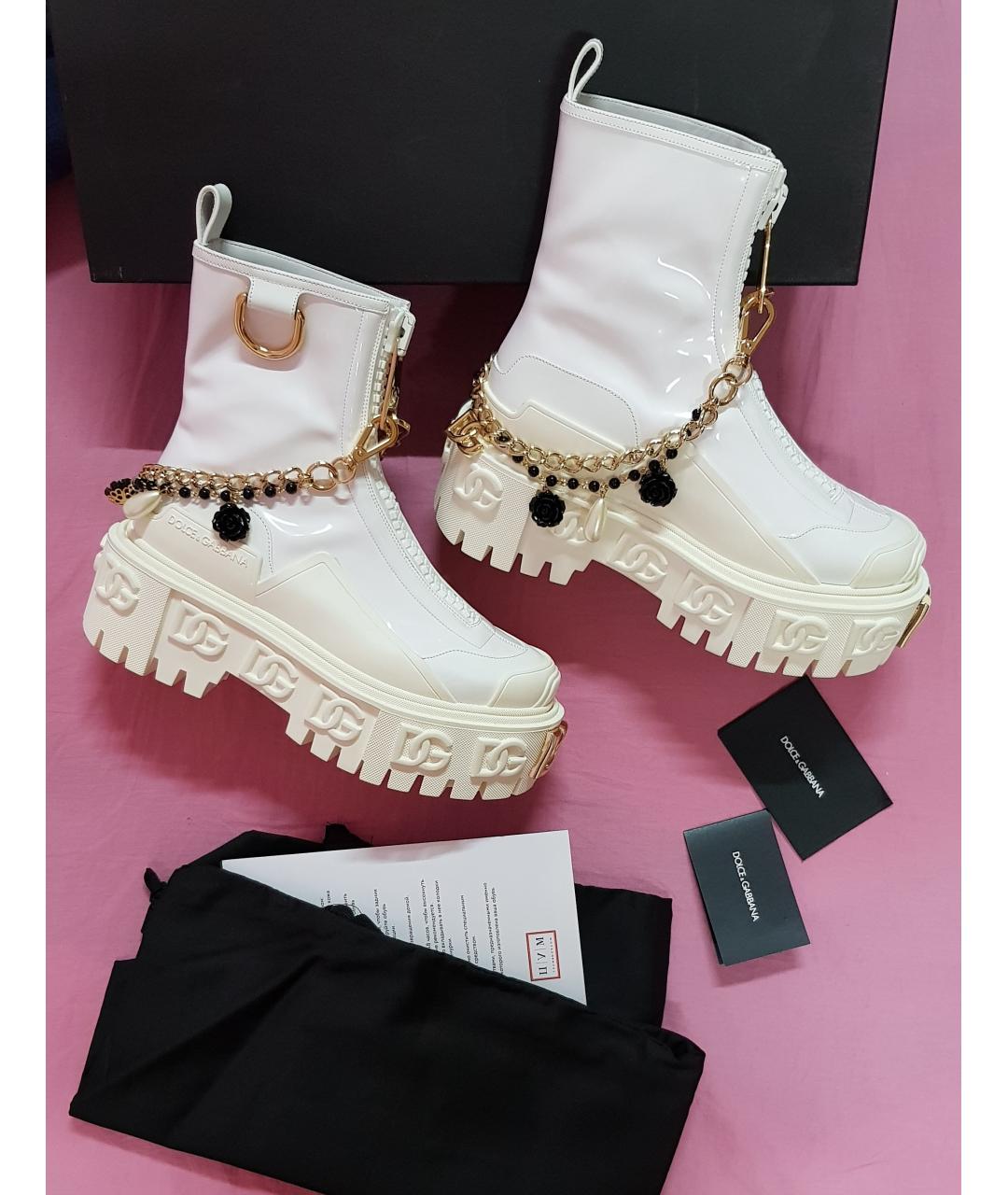 DOLCE&GABBANA Белые кожаные ботинки, фото 4