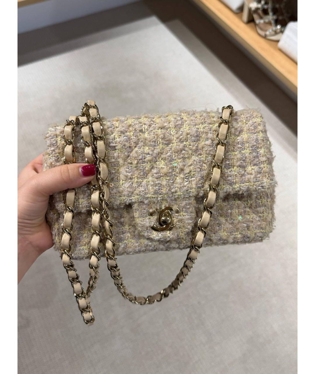 CHANEL Бежевая твидовая сумка через плечо, фото 2
