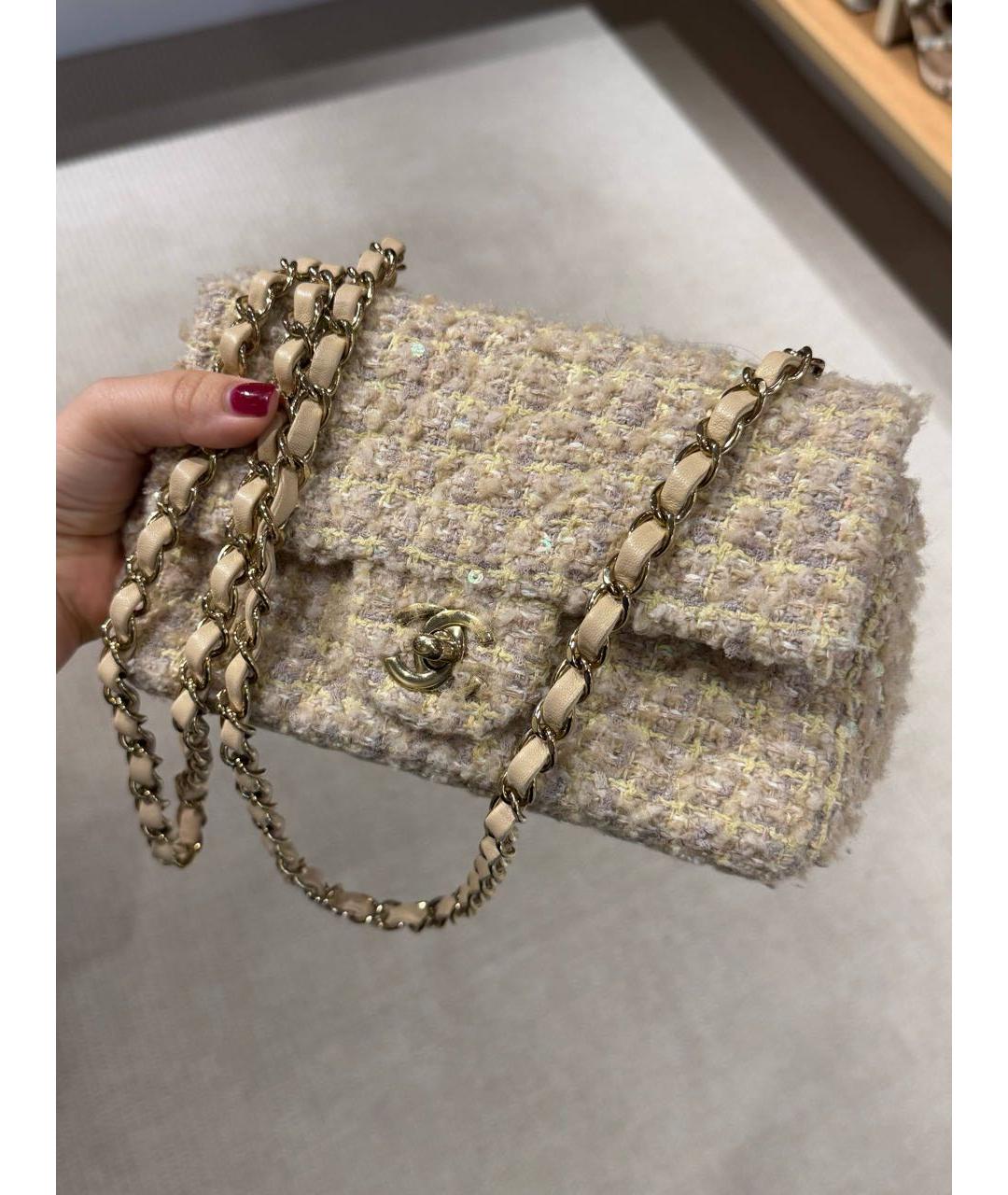 CHANEL Бежевая твидовая сумка через плечо, фото 3