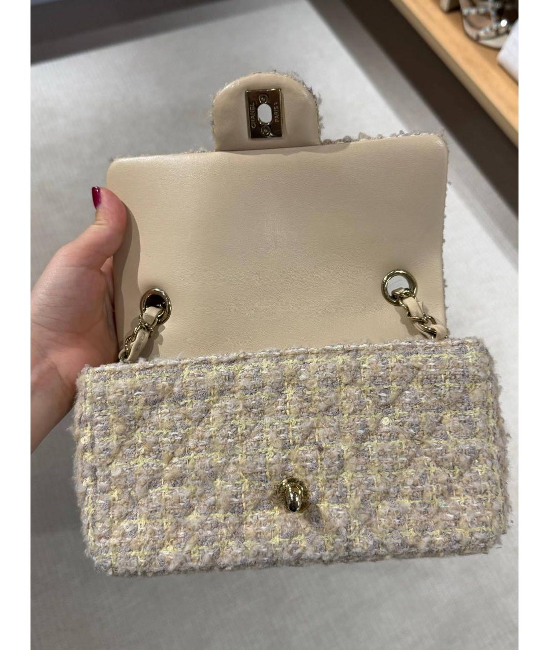 CHANEL Бежевая твидовая сумка через плечо, фото 5