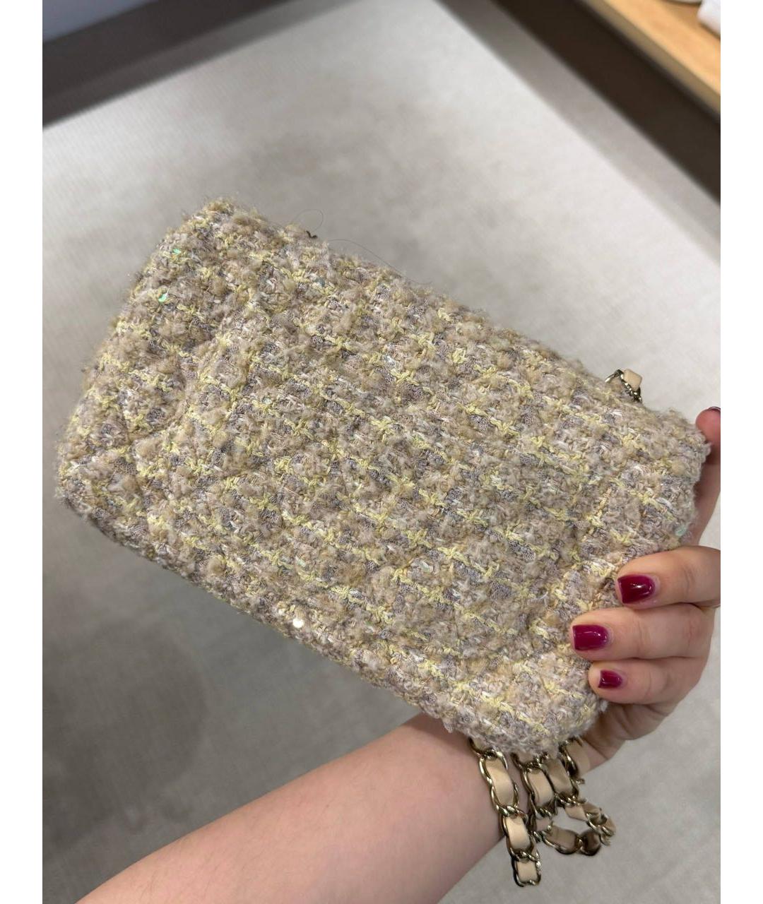 CHANEL Бежевая твидовая сумка через плечо, фото 4