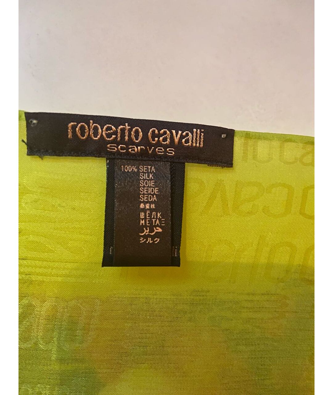 ROBERTO CAVALLI Салатовый шелковый шарф, фото 4