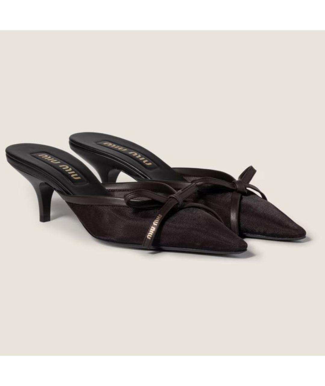MIU MIU Коричневые текстильные мюли, фото 3