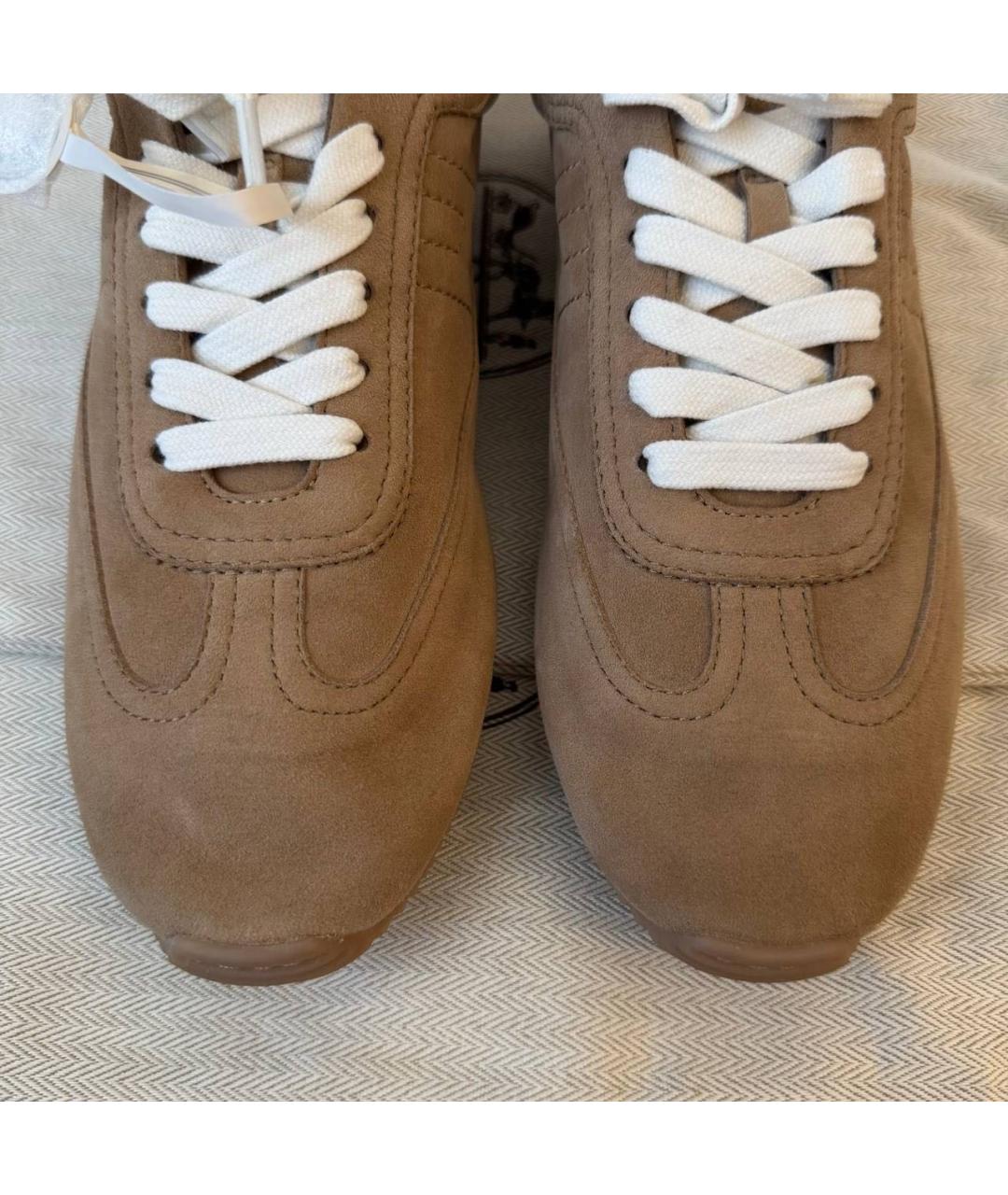 HERMES Бежевые замшевые кеды, фото 3