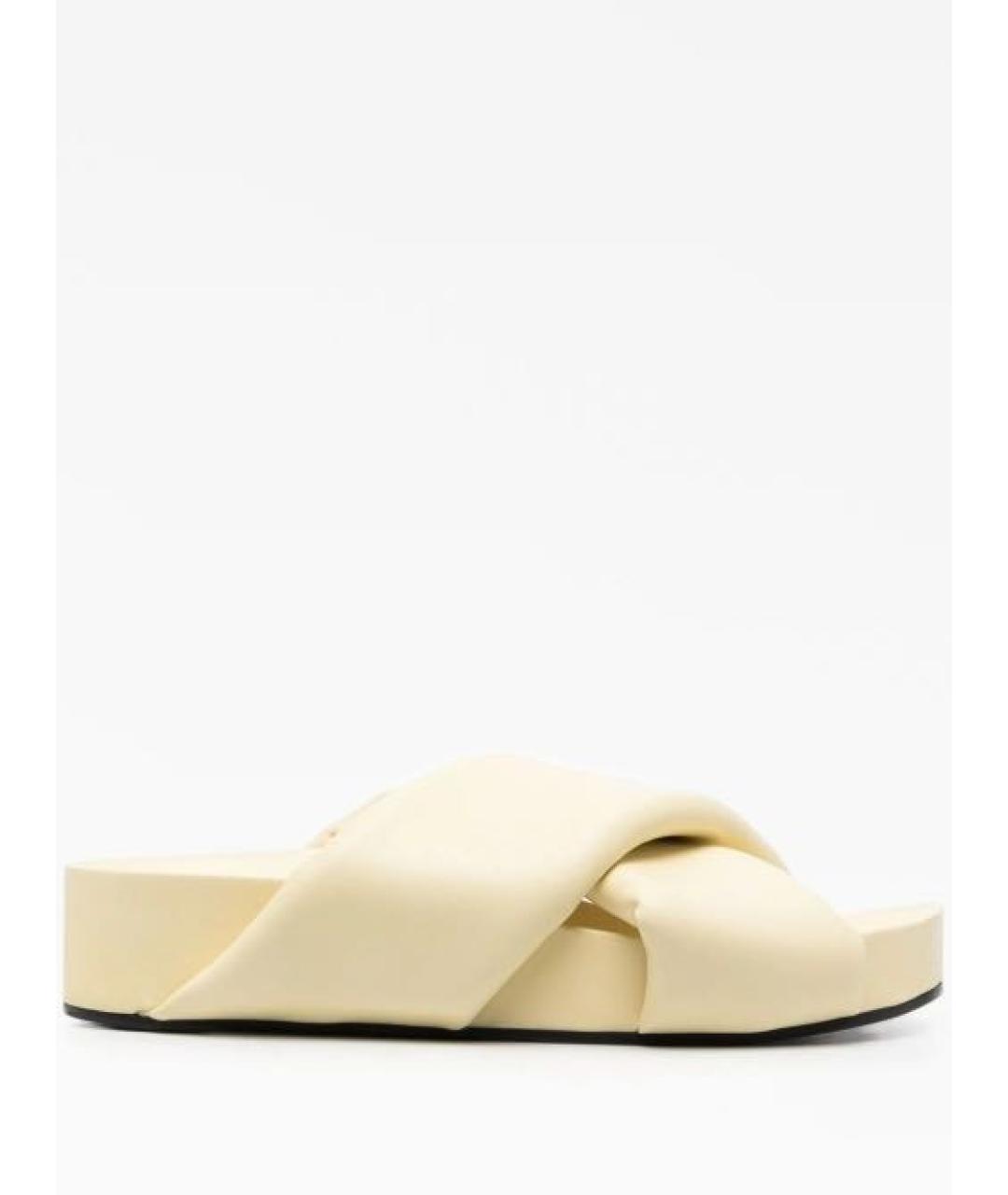 JIL SANDER Бежевые кожаные шлепанцы, фото 5