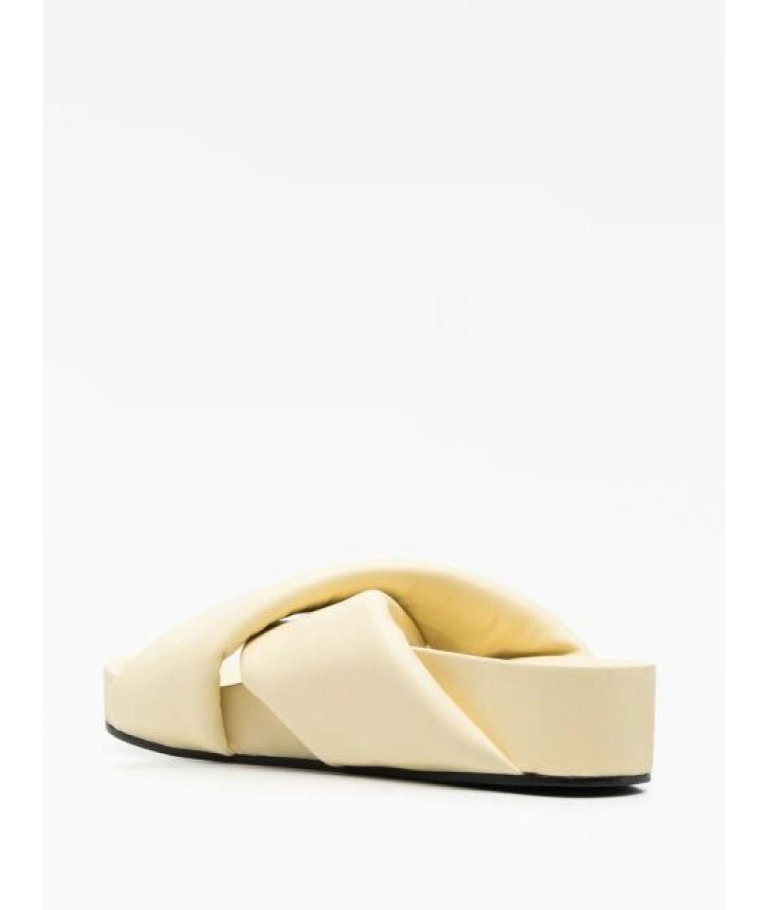 JIL SANDER Бежевые кожаные шлепанцы, фото 3