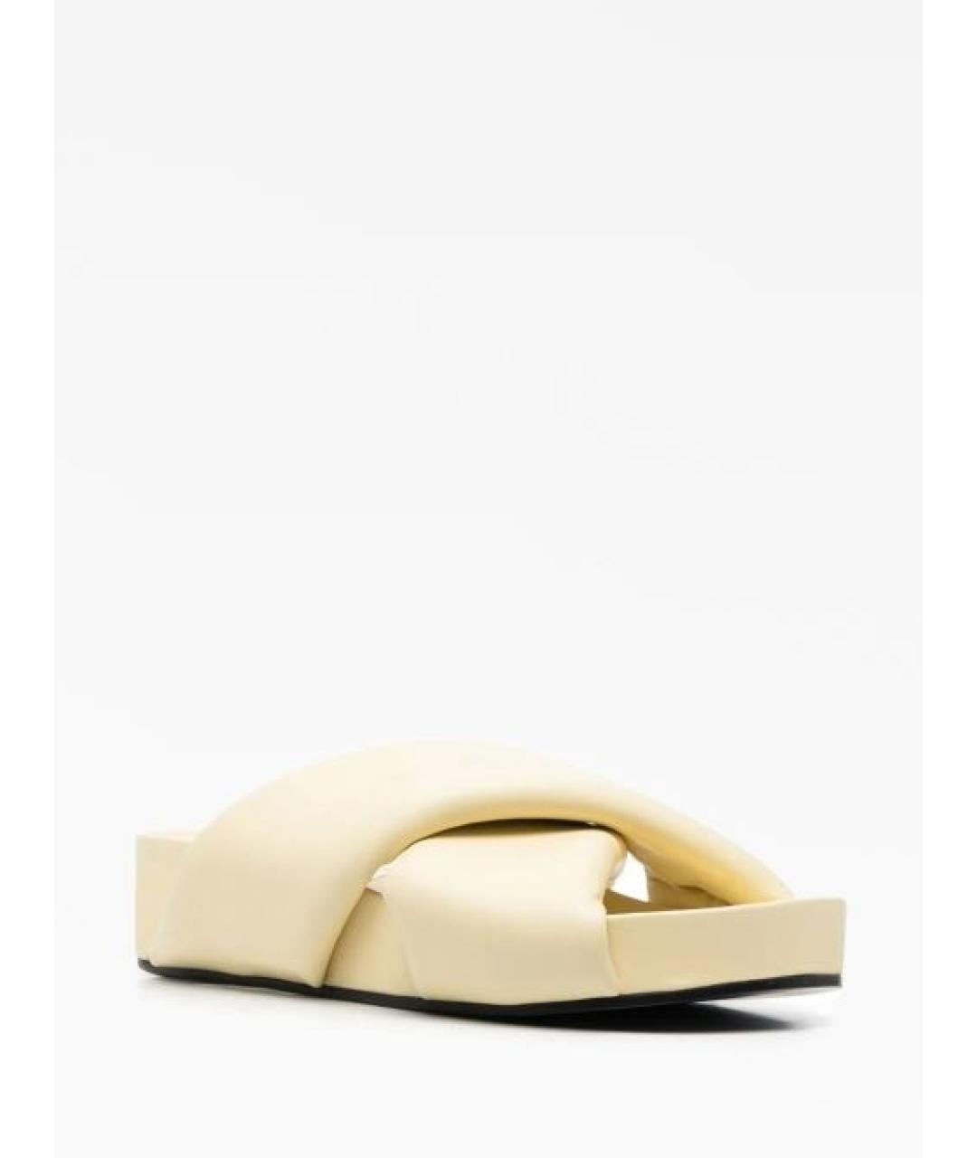 JIL SANDER Бежевые кожаные шлепанцы, фото 2