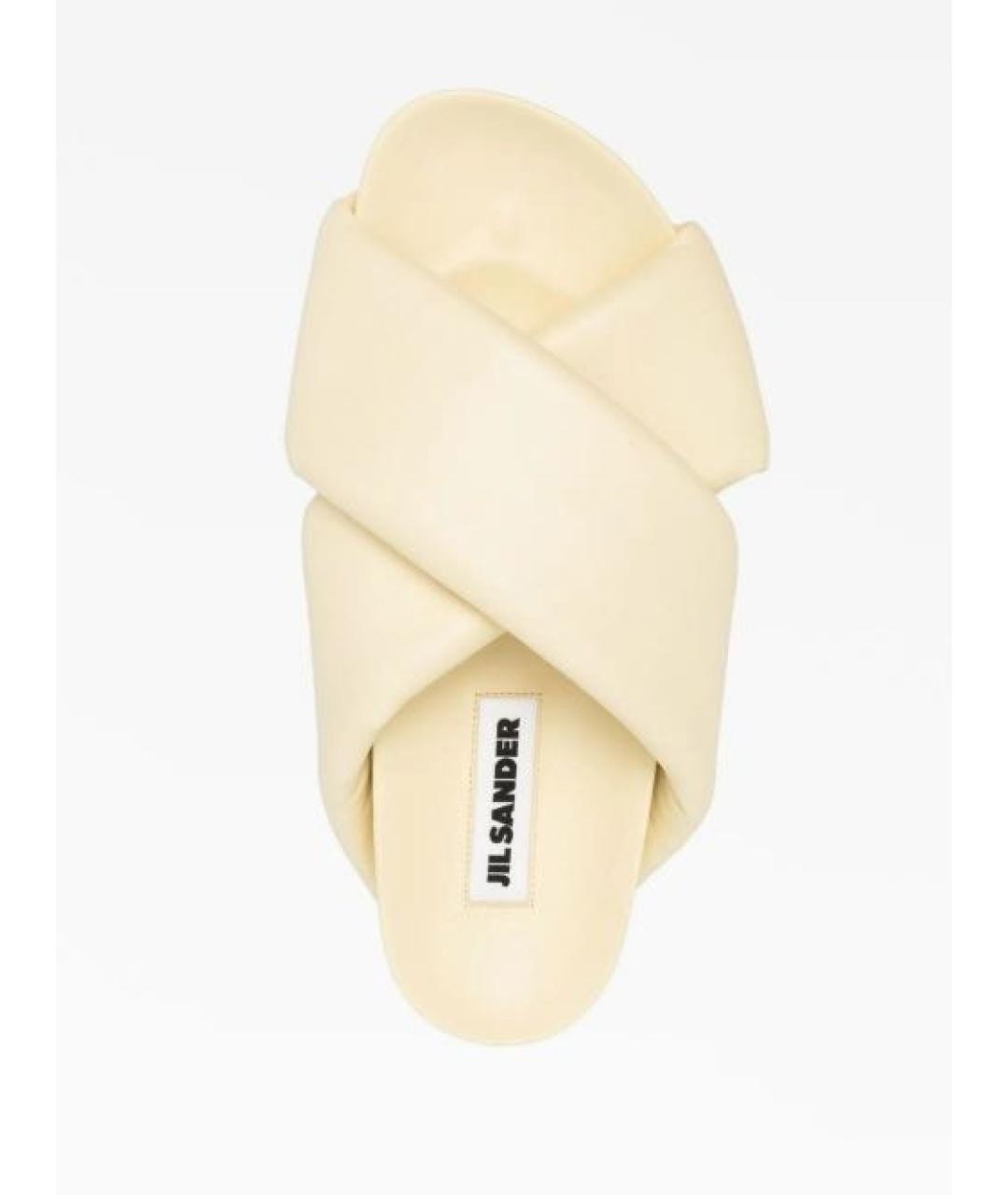 JIL SANDER Бежевые кожаные шлепанцы, фото 4