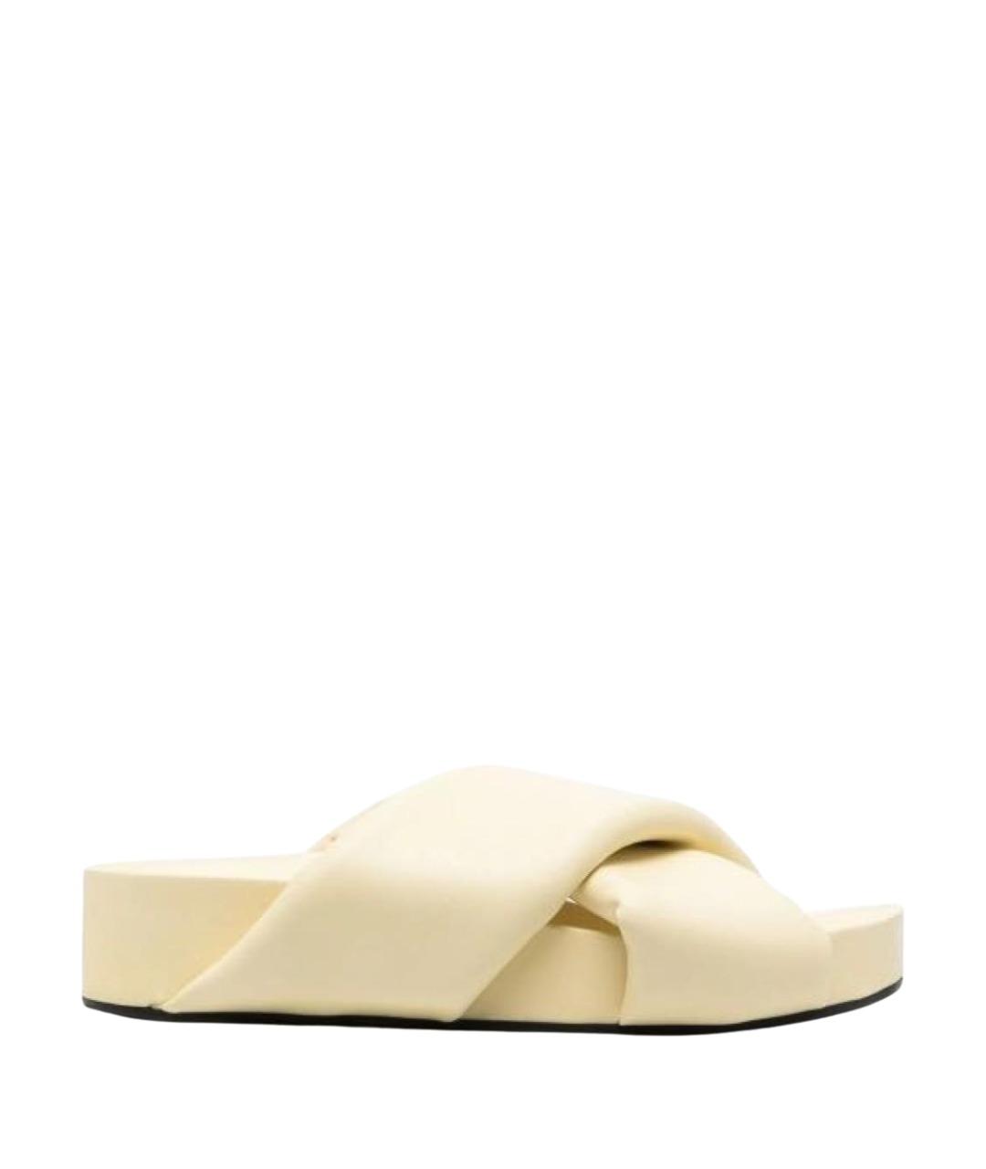 JIL SANDER Бежевые кожаные шлепанцы, фото 1