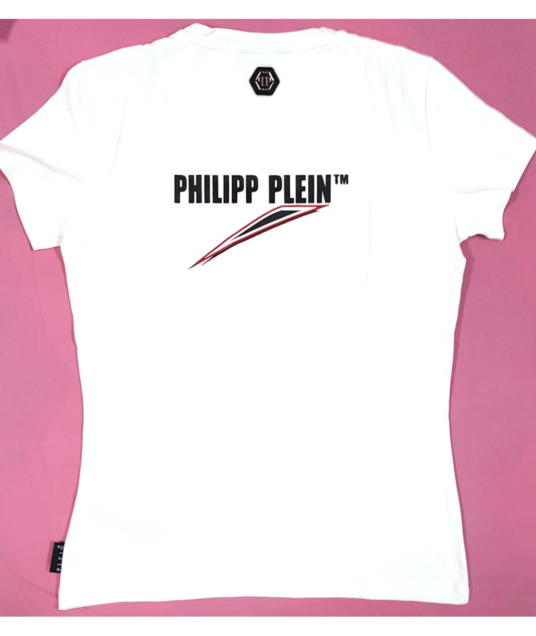 PHILIPP PLEIN Белая хлопко-эластановая футболка, фото 3