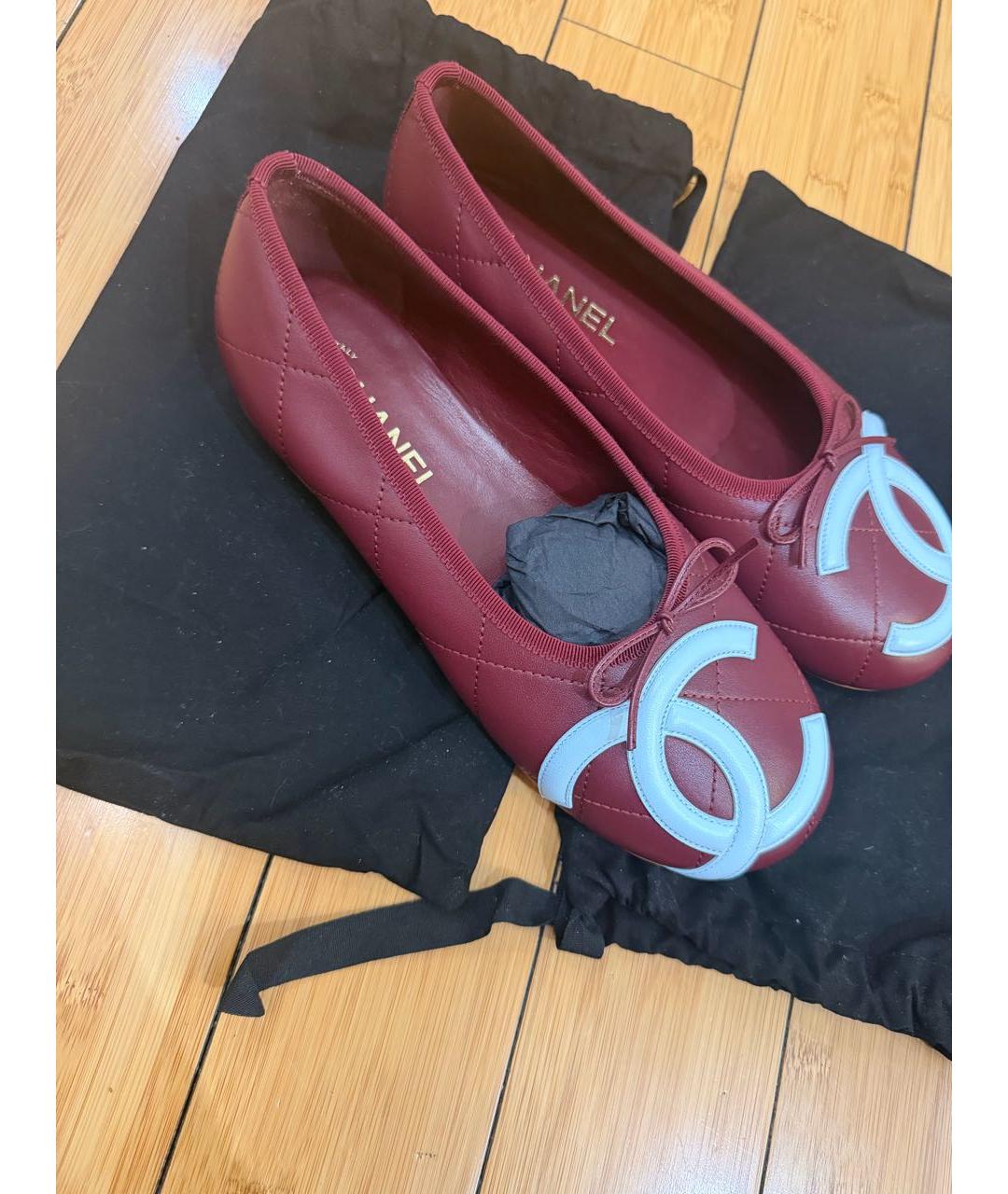 CHANEL Бордовые кожаные балетки, фото 5