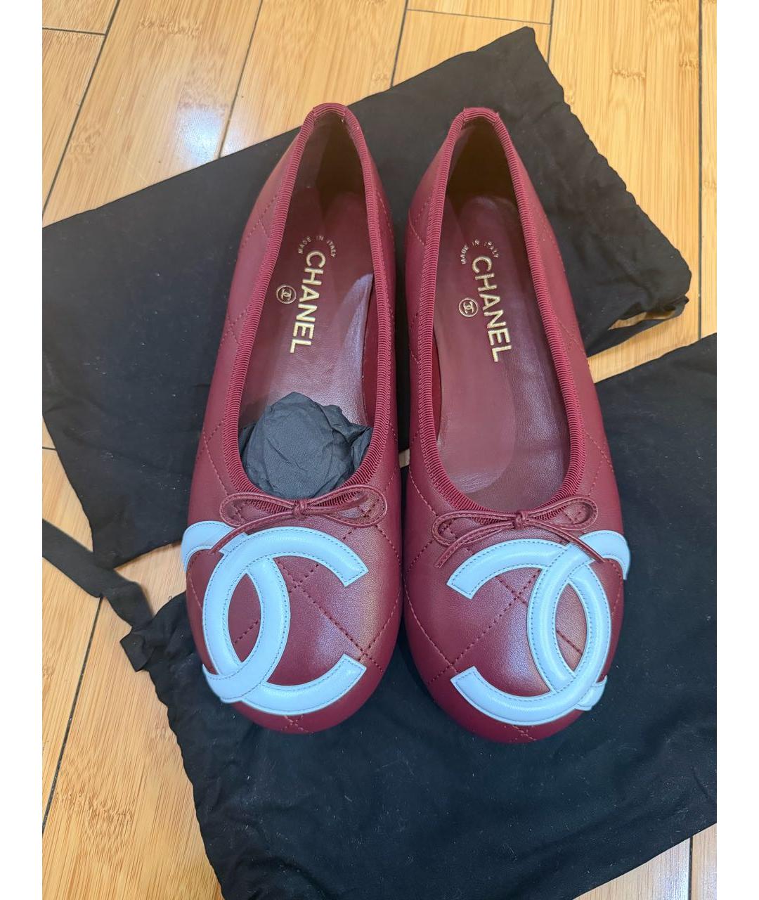 CHANEL Бордовые кожаные балетки, фото 3