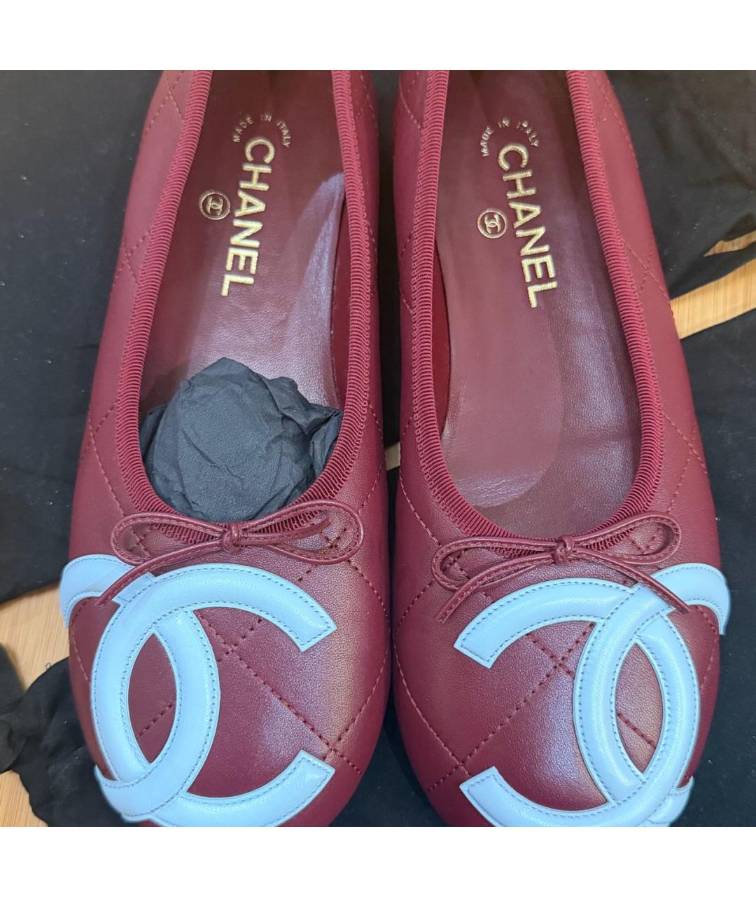 CHANEL Бордовые кожаные балетки, фото 2