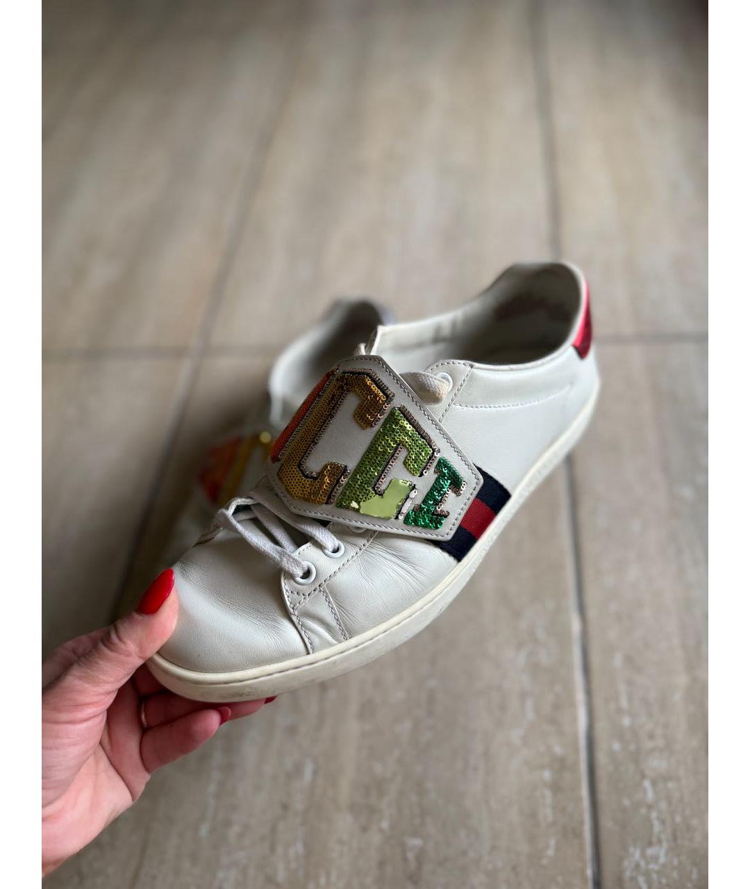 GUCCI Белые кожаные кеды, фото 2