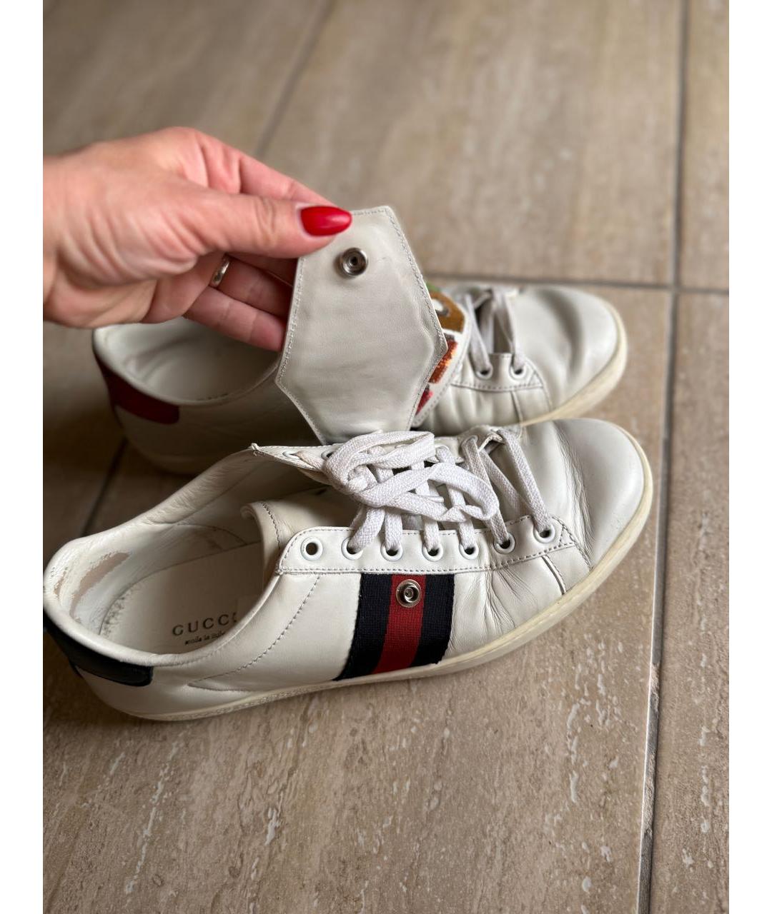 GUCCI Белые кожаные кеды, фото 4