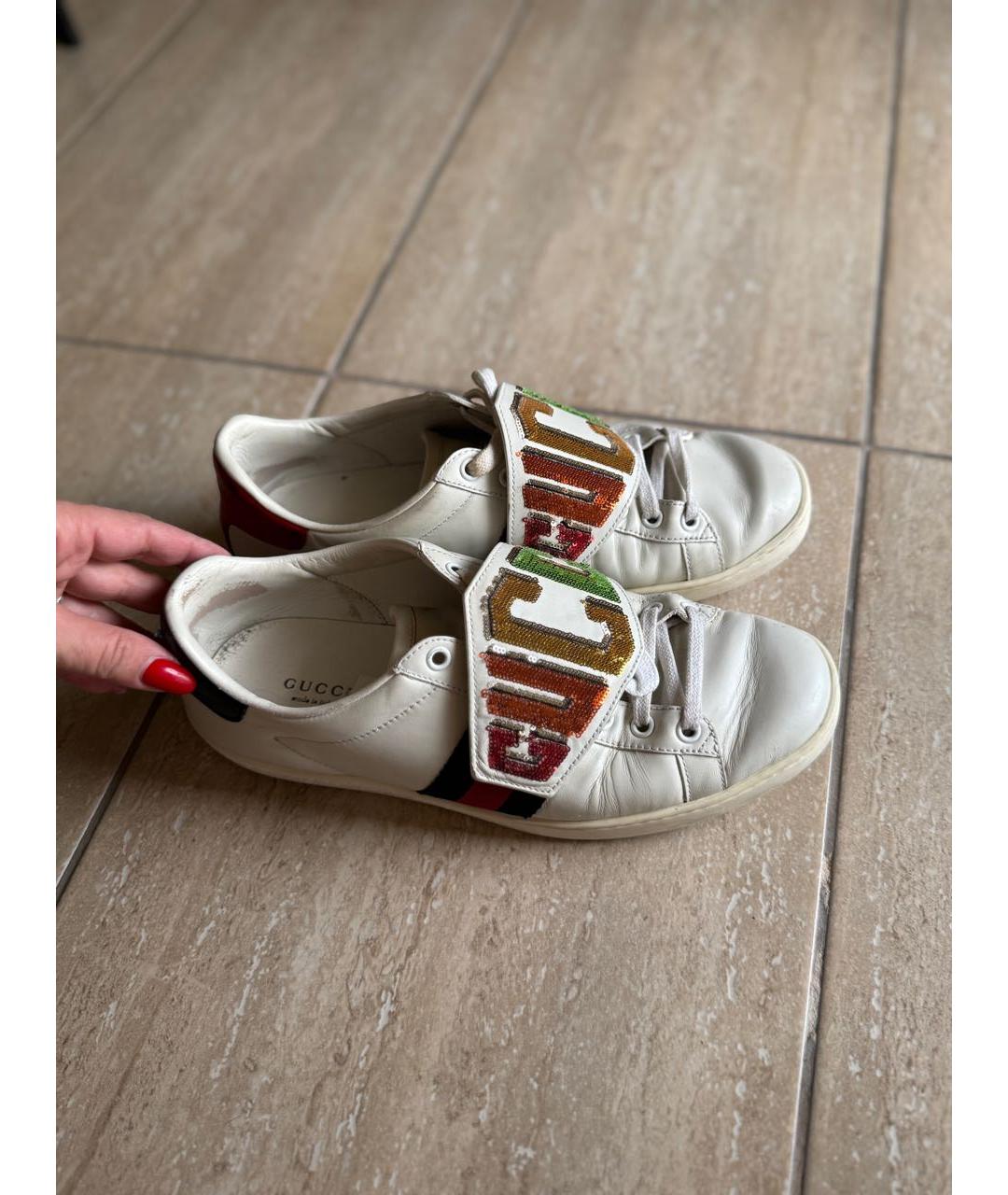 GUCCI Белые кожаные кеды, фото 3