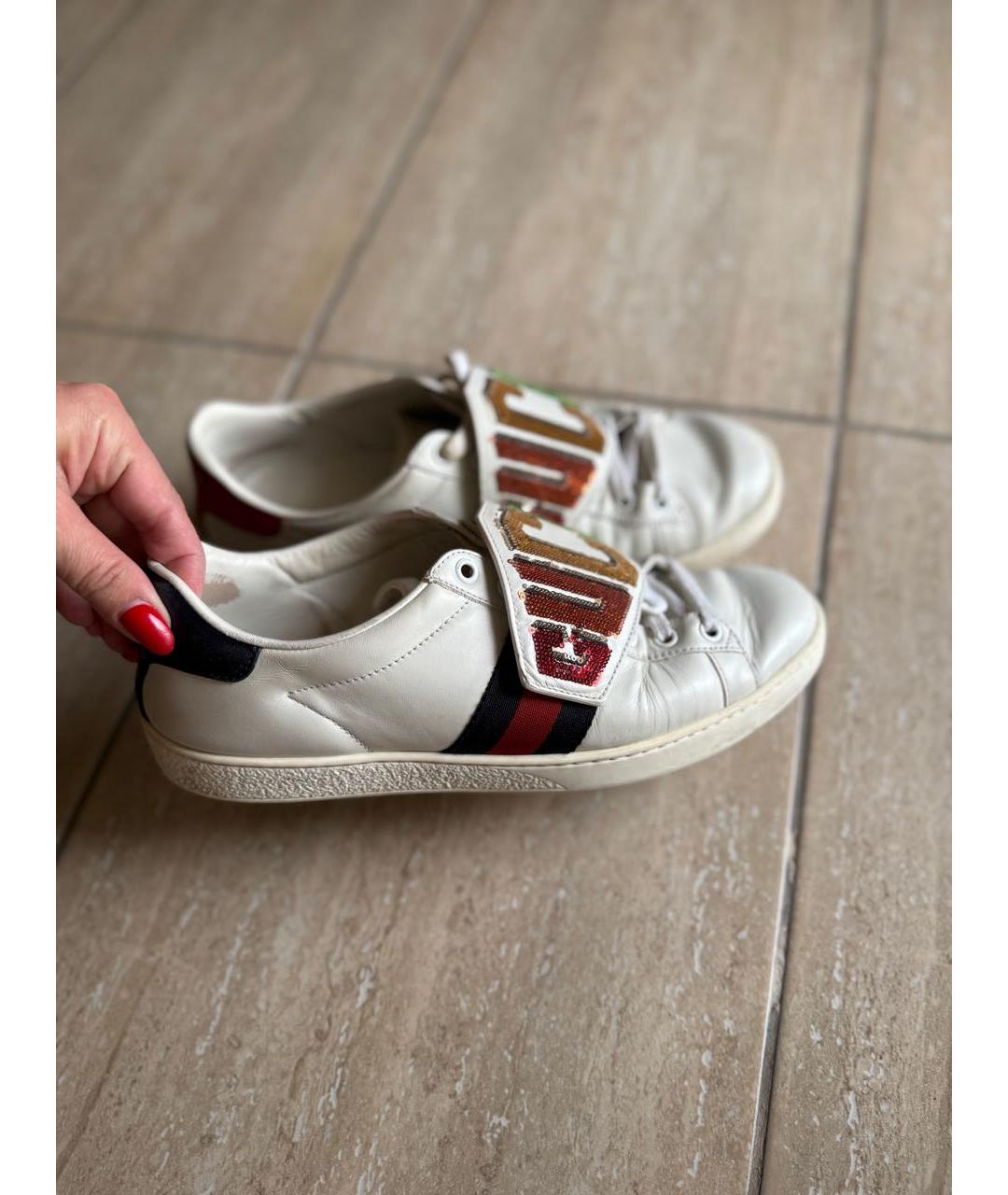 GUCCI Белые кожаные кеды, фото 9