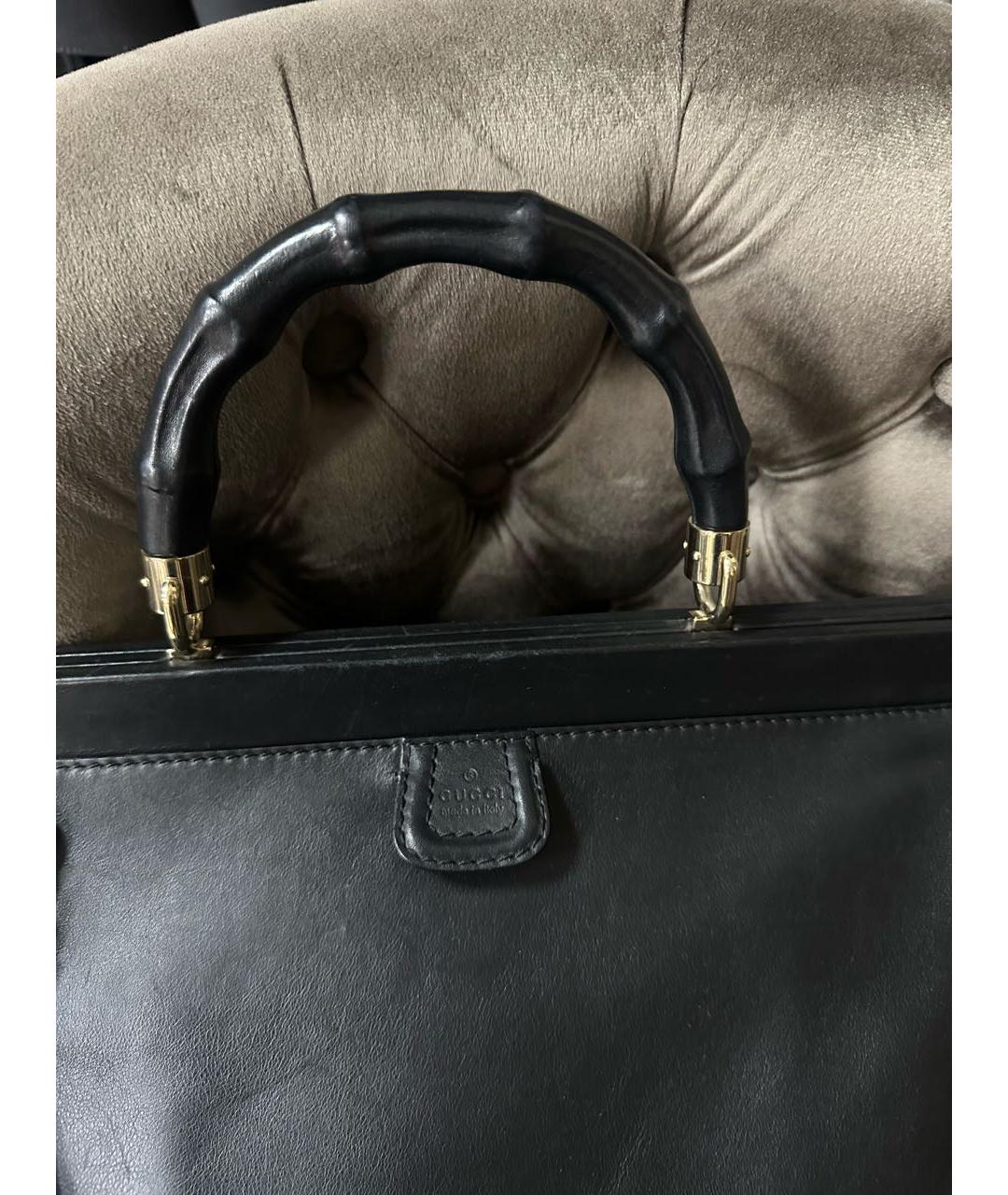 GUCCI Черная кожаная сумка тоут, фото 2