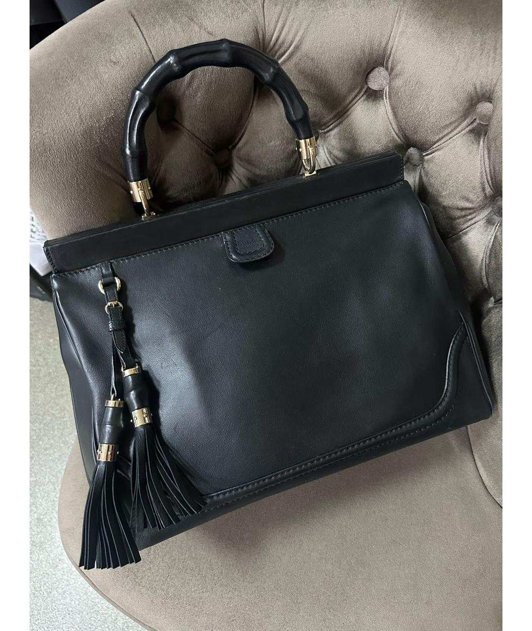 GUCCI Черная кожаная сумка тоут, фото 9